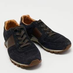 Prada Sport Navy Blue/Brown Suede and Leather Low Top Sneakers Size 42