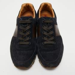 Prada Sport Navy Blue/Brown Suede and Leather Low Top Sneakers Size 42