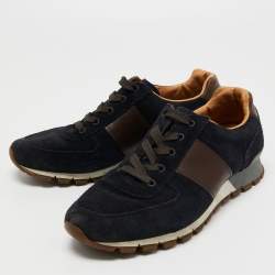 Prada Sport Navy Blue/Brown Suede and Leather Low Top Sneakers Size 42