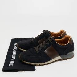 Prada Sport Navy Blue/Brown Suede and Leather Low Top Sneakers Size 42