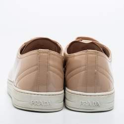 Pre Owned Prada Sport Beige Patent Leather Low Top Sneakers Size 41