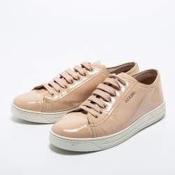 Pre Owned Prada Sport Beige Patent Leather Low Top Sneakers Size 41