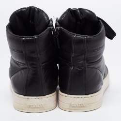 Pre Owned Prada Sport Black Leather High Top Sneakers Size 39