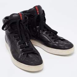 Pre Owned Prada Sport Black Leather High Top Sneakers Size 39