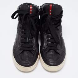 Pre Owned Prada Sport Black Leather High Top Sneakers Size 39