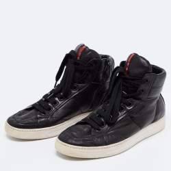 Pre Owned Prada Sport Black Leather High Top Sneakers Size 39