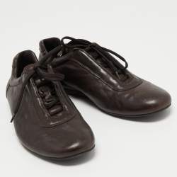 Pre Owned Prada Sport Dark Brown Leather Low Top Sneakers Size 41.5
