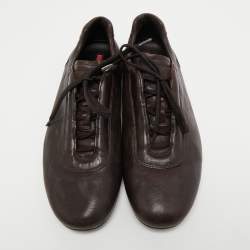 Pre Owned Prada Sport Dark Brown Leather Low Top Sneakers Size 41.5