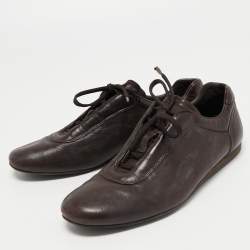 Pre Owned Prada Sport Dark Brown Leather Low Top Sneakers Size 41.5