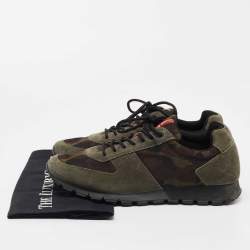 Pre Owned Prada Sport Army Green Suede and Camo Print Nylon Low Top Sneakers Size 40