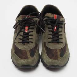 Pre Owned Prada Sport Army Green Suede and Camo Print Nylon Low Top Sneakers Size 40