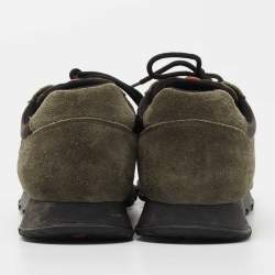 Pre Owned Prada Sport Army Green Suede and Camo Print Nylon Low Top Sneakers Size 40