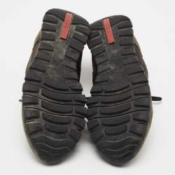 Pre Owned Prada Sport Army Green Suede and Camo Print Nylon Low Top Sneakers Size 40