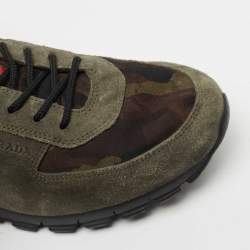 Pre Owned Prada Sport Army Green Suede and Camo Print Nylon Low Top Sneakers Size 40