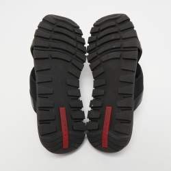 Prada Sport Black Leather and Canvas Crisscross Slides Size 41.5 