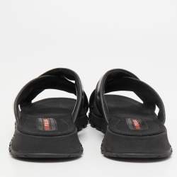 Prada Sport Black Leather and Canvas Crisscross Slides Size 41.5 