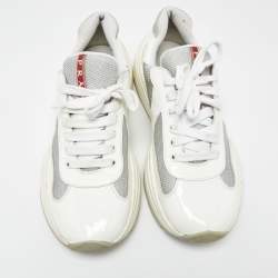Prada Sport White/Grey Patent Leather and Mesh Low Top Sneakers Size 41.5