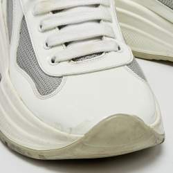 Prada Sport White/Grey Patent Leather and Mesh Low Top Sneakers Size 41.5