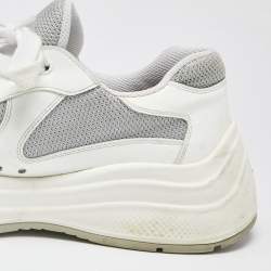 Prada Sport White/Grey Patent Leather and Mesh Low Top Sneakers Size 41.5
