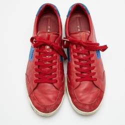 Pre Owned Prada Sport Red/Blue Leather and Suede Low Top Sneakers Size 44