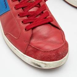 Pre Owned Prada Sport Red/Blue Leather and Suede Low Top Sneakers Size 44