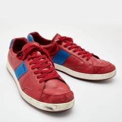 Pre Owned Prada Sport Red/Blue Leather and Suede Low Top Sneakers Size 44