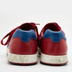 Pre Owned Prada Sport Red/Blue Leather and Suede Low Top Sneakers Size 44