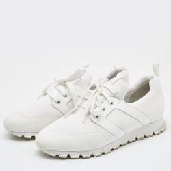 Pre Owned Prada Sport White Leather and Nylon Low Top Sneakers Size 43.5