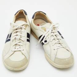 Prada Sport Off White Leather and Suede Low Top Sneakers Size 42