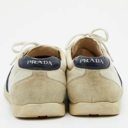 Prada Sport Off White Leather and Suede Low Top Sneakers Size 42