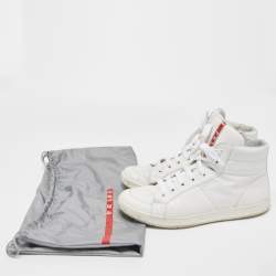 Pre Owned Prada Sport White Leather Lace Up High Top Sneakers Size 43