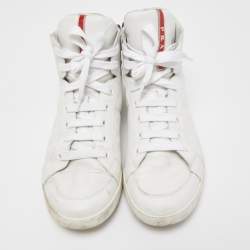 Pre Owned Prada Sport White Leather Lace Up High Top Sneakers Size 43