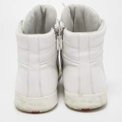 Pre Owned Prada Sport White Leather Lace Up High Top Sneakers Size 43