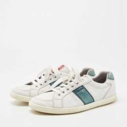 Pre Owned Prada Sport White Leather Lace Up Low Top Sneakers Size 40.5