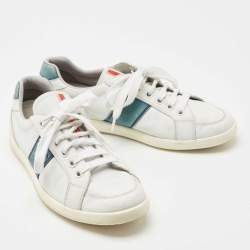 Pre Owned Prada Sport White Leather Lace Up Low Top Sneakers Size 40.5