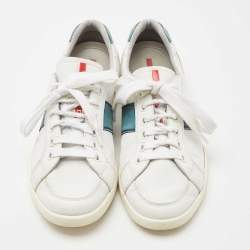 Pre Owned Prada Sport White Leather Lace Up Low Top Sneakers Size 40.5