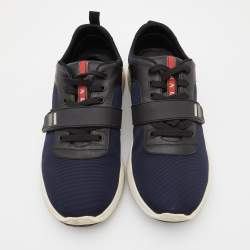 Prada Sport Blue/Black Canvas and Leather Sneakers Size 42