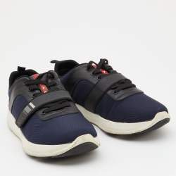 Prada Sport Blue/Black Canvas and Leather Sneakers Size 42