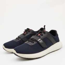 Prada Sport Blue/Black Canvas and Leather Sneakers Size 42