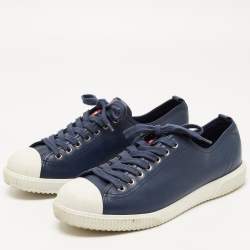 Pre Owned Prada Sport Navy Blue Leather Low Top Sneakers Size 41