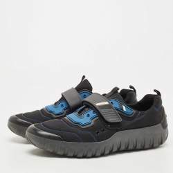 Pre Owned Prada Sport Black/Blue Nylon And Rubber Velcro Strap Low Top Sneakers Size 44