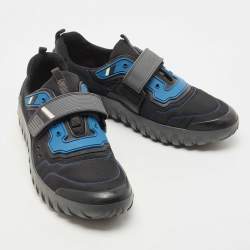 Pre Owned Prada Sport Black/Blue Nylon And Rubber Velcro Strap Low Top Sneakers Size 44