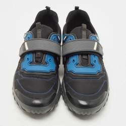 Pre Owned Prada Sport Black/Blue Nylon And Rubber Velcro Strap Low Top Sneakers Size 44