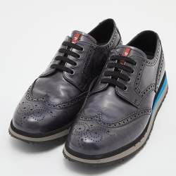 Prada Sport Grey Leather Brogue-Oxford Sneakers Size 42