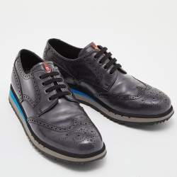 Prada Sport Grey Leather Brogue-Oxford Sneakers Size 42