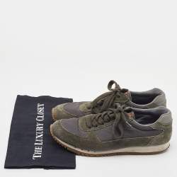 Prada Sport Grey/Green Nylon and Suede Low Top Sneakers Size 39.5