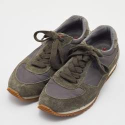 Prada Sport Grey/Green Nylon and Suede Low Top Sneakers Size 39.5