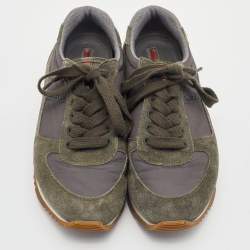 Prada Sport Grey/Green Nylon and Suede Low Top Sneakers Size 39.5