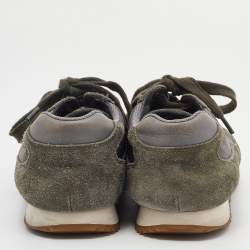 Prada Sport Grey/Green Nylon and Suede Low Top Sneakers Size 39.5