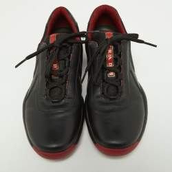 Prada Sport Black Leather and Knit Fabric Low Top Sneakers Size 40